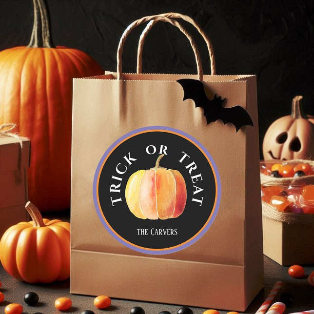 Adesivo Redondo Personalizado, Truque de Halloween ou Tratar com A (Criador carregado)