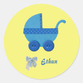 Adesivo Redondo Personalizar chá de bebê carruagem azul