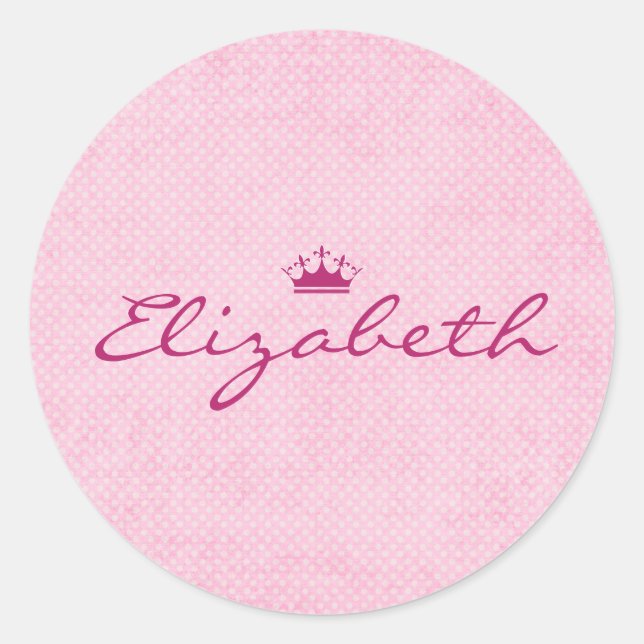 Adesivo Redondo Personalizar com Tiara Roxa em Bolinhas Rosa (Frente)