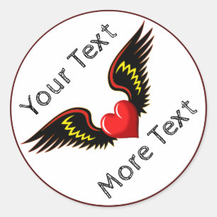 Adesivo Redondo Personalizar Coração Asas