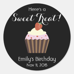 Adesivo Redondo Personalizar Cupcake: Favor de bolo de morango