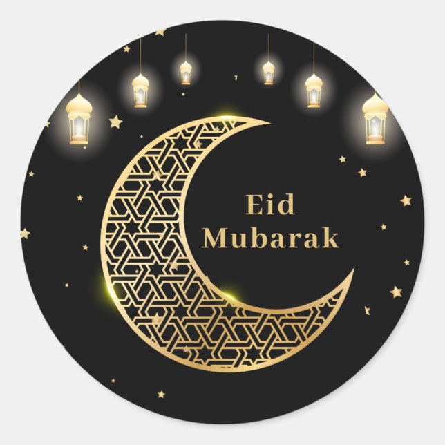 Adesivo Redondo Personalizar Eid Mubarak / Ramadan Kareem Dourado (Frente)