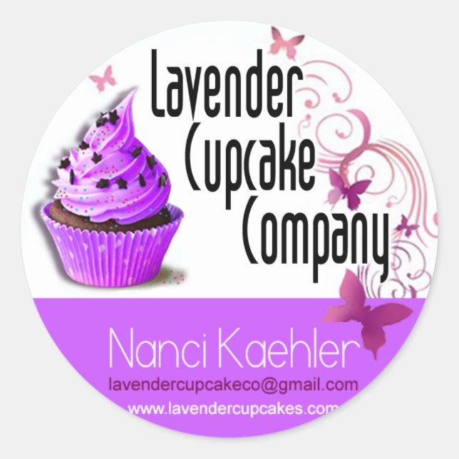 Adesivo Redondo Personalizar empresa do Cupcake de lavanda (Frente)