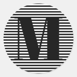 Adesivo Redondo Personalizar faixas brancas pretas iniciais do mon