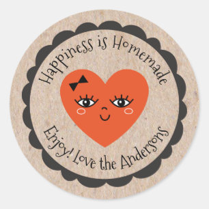 Adesivo Redondo Personalizar feito com amor Coração Kraft fofo