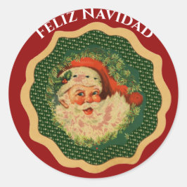 Adesivo Redondo Personalizar Feliz Navidad Natais vintages Santa C