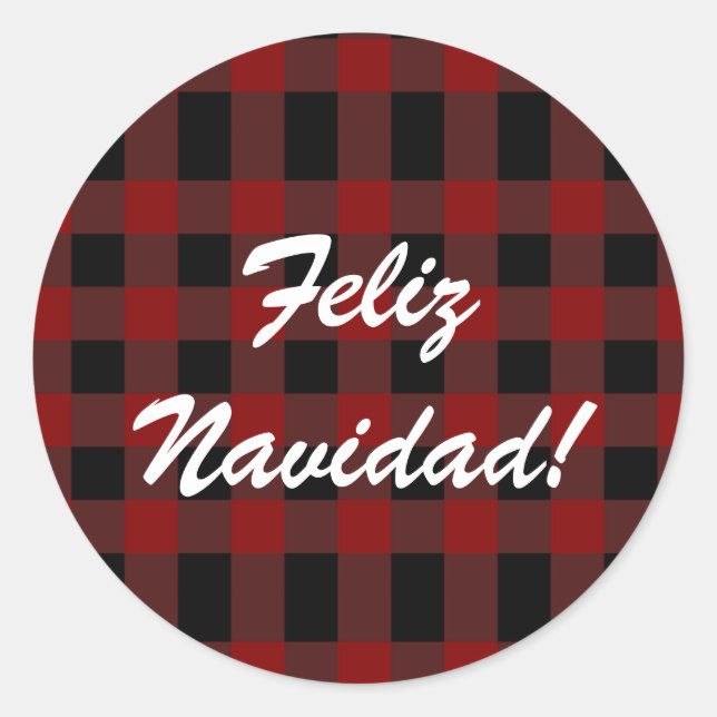 Adesivo Redondo Personalizar Feliz Navidad Xadrez Vermelha Natal E (Frente)