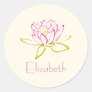 Adesivo Redondo Personalizar Flor de Lotus / Ilustração de Lily de