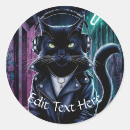 Adesivo Redondo Personalizar Fones de ouvido Legal de Gato Preto P