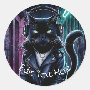 Adesivo Redondo Personalizar Fones de ouvido Legal de Gato Preto P