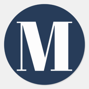 Adesivo Redondo Personalizar monograma número inicial marinho azu