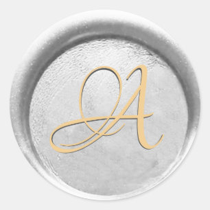 Adesivo Redondo *~* PERSONALIZAR Monogramas Prata e Dourado selo d
