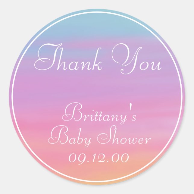 Adesivo Redondo Personalizar Nome, Data, Evento Arco-Íris Obrigado (Frente)