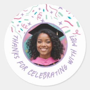 Adesivo Redondo Personalizar Nome de Foto Confetti Graduação Obrig
