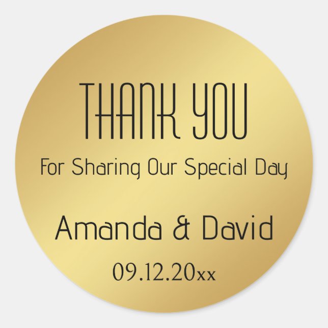 Adesivo Redondo Personalizar Nome E Data Dourada Obrigado Favorece (Frente)