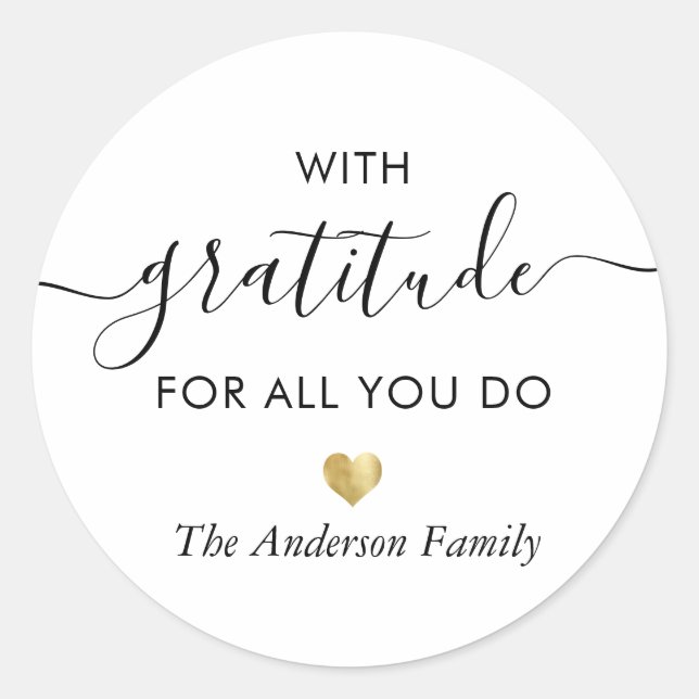 Adesivo Redondo Personalizar Nome Gratidão Script Moderno Obrigado (Frente)