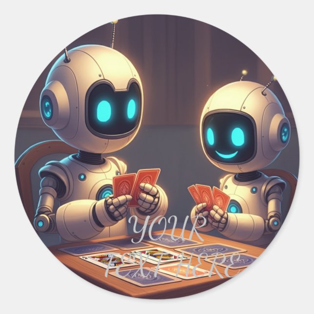 Adesivo Redondo Personalizar Robôs de Texto de Nome Reproduzindo P (Frente)