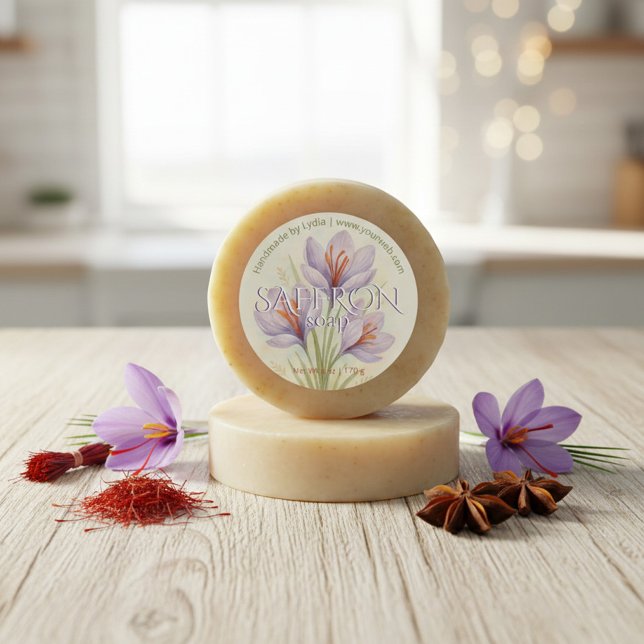 Adesivo Redondo Personalizar Saffron Soap Watercolor Negócios (Criador carregado)