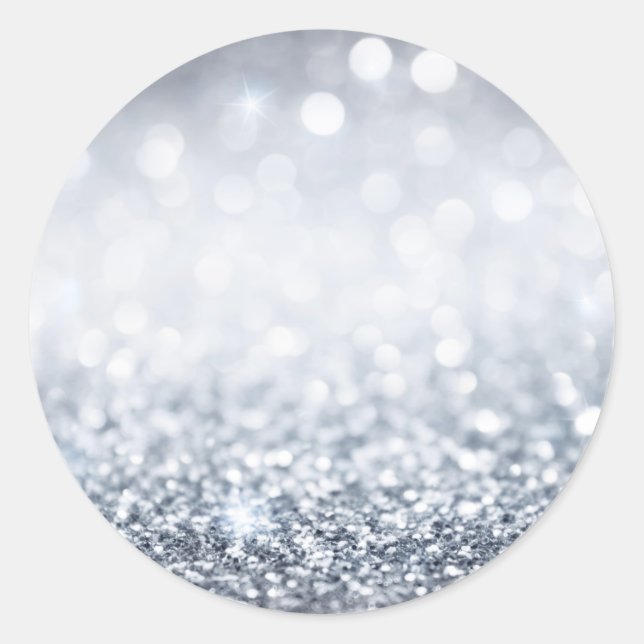 Adesivo Redondo Personalizar Shimmer Glitter de Prata (Frente)
