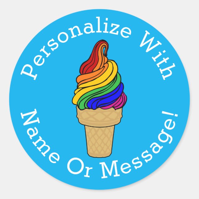 Adesivo Redondo PERSONALIZAR Sorvete de espiral do arco-íris (Frente)