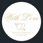 Adesivo Redondo personalizar texto Favoritos de presente de casame<br><div class="desc">personalizar texto,  nome Dama de casamento favorito etiquetas com amor dois corações</div>