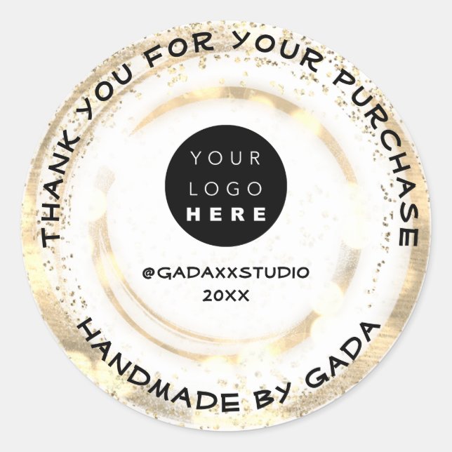 Adesivo Redondo PersonalizarLogotipo Obrigado Confetti Dourado Fei (Frente)