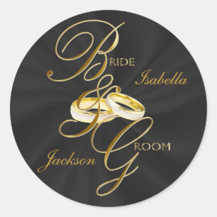 Adesivo Redondo Personalize a bandeira negra e os anéis de casamen