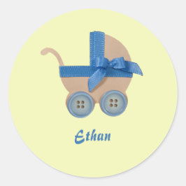 Adesivo Redondo Personalize a carruagem do Pêssego e do bebê azul