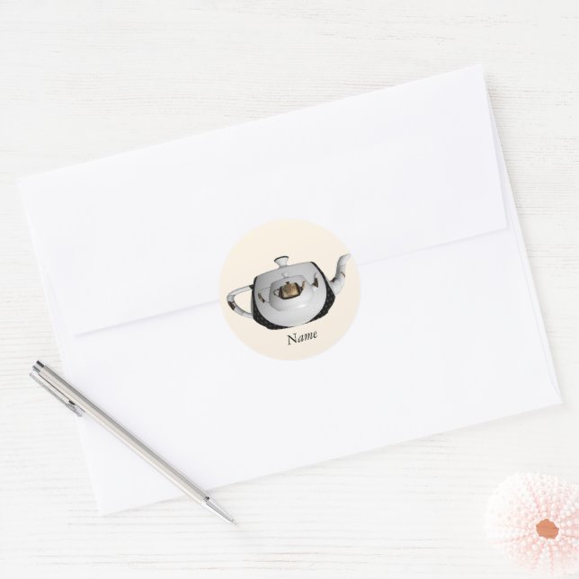 Adesivo Redondo Personalize Bule de Chá Triplo Com Envelope de Sel (Envelope)