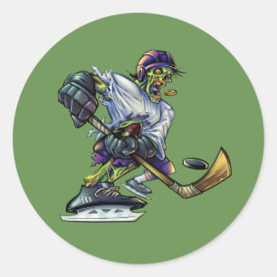 Adesivo Redondo Personalize Jogador de Hóquei de Halloween Zumbi