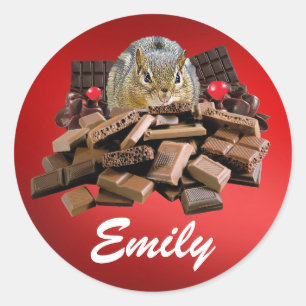 Adesivo Redondo Personalize o Chipmunk do chocolate do dia dos