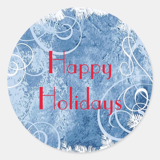 Adesivo Redondo Personalize O NATAL BRANCO FURADO PALHEIROS Azuis (Frente)