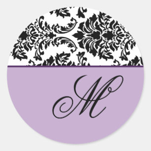 Adesivo Redondo Personalize preto barroco e o roxo do monograma