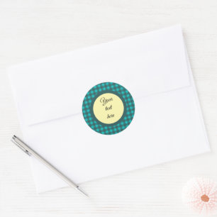 Adesivo Redondo Personalize Seu Texto Padrão Xadrez Azul-Verde Ver