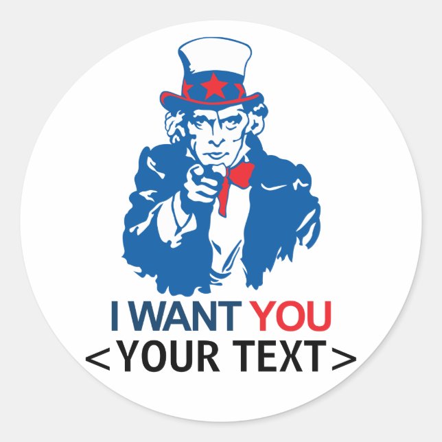 ADESIVO REDONDO PERSONALIZE TIO SAM QUER VOCÊ,<YOUR TEXT> (Frente)