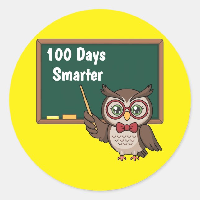 Adesivo Redondo Personalized 100 Days Smarter Owl and Chalkboard (Frente)