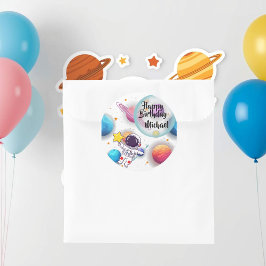 Adesivo Redondo Personalized Astronaut & Planets Party Stickers