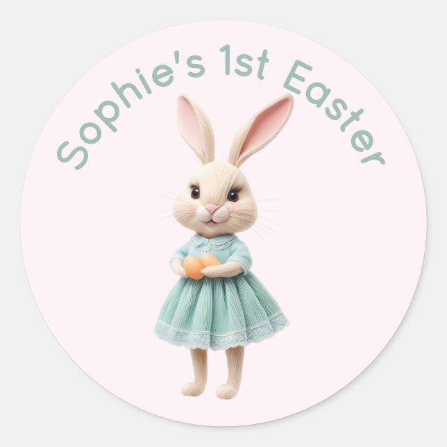 Adesivo Redondo Personalized Baby's First Easter Sticker - Cute 3D (Frente)