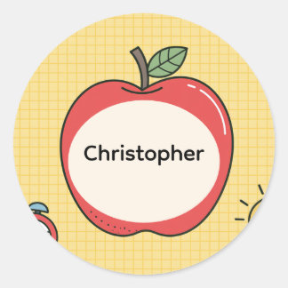 Adesivo Redondo Personalized Back to School Apple Name Stickers