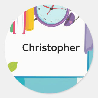 Adesivo Redondo Personalized Back to School Books Name Stickers