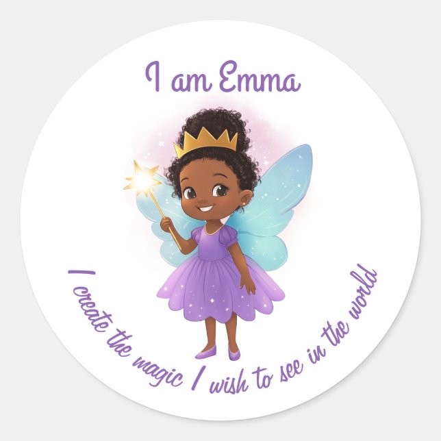Adesivo Redondo Personalized Black Fairy Girl Stickers (Frente)