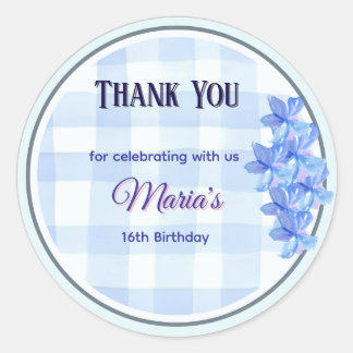 Adesivo Redondo Personalized Blue Floral Thank You Sticker | Bday