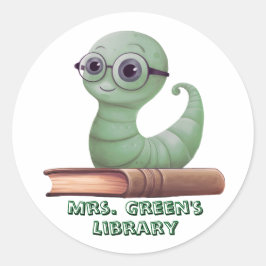 Adesivo Redondo Personalized Bookworm Book Stickers for Classroom