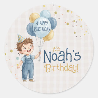 Adesivo Redondo Personalized Boy Birthday Party Sticker