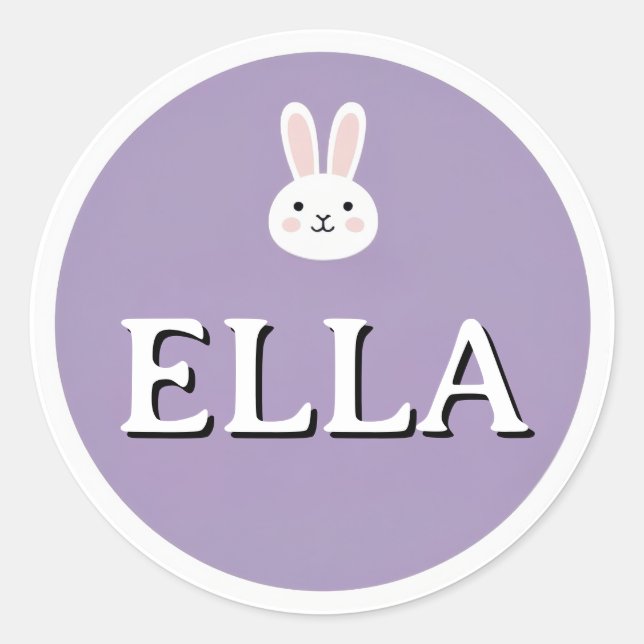Adesivo Redondo Personalized Bunny Name Sticker – Cute Design  (Frente)