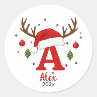 Adesivo Redondo Personalized Christmas Monogram A Santa Hat