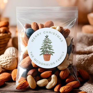 Adesivo Redondo Personalized Christmas Stickers Minimalist Tree