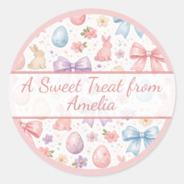 Adesivo Redondo Personalized Coquette Bunny & Pink Bow Easter