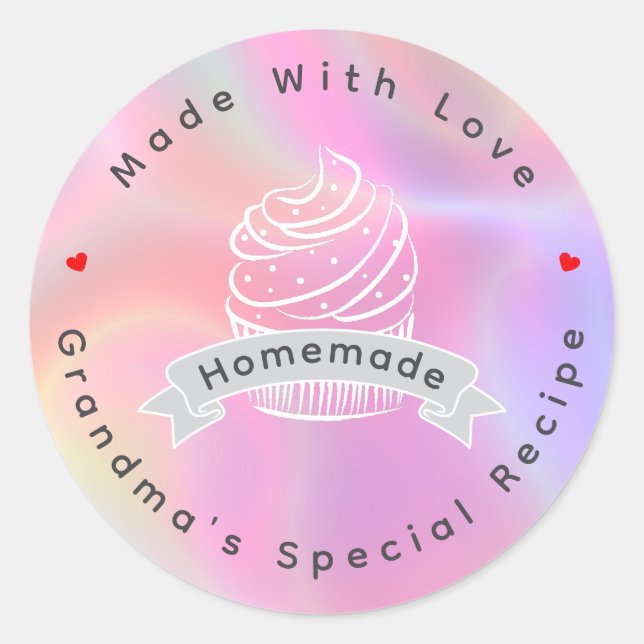 Adesivo Redondo Personalized Cupcake Homemade Made With Love (Frente)