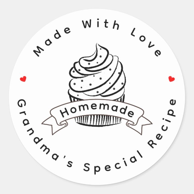 Adesivo Redondo Personalized Cupcake Homemade Made With Love (Frente)